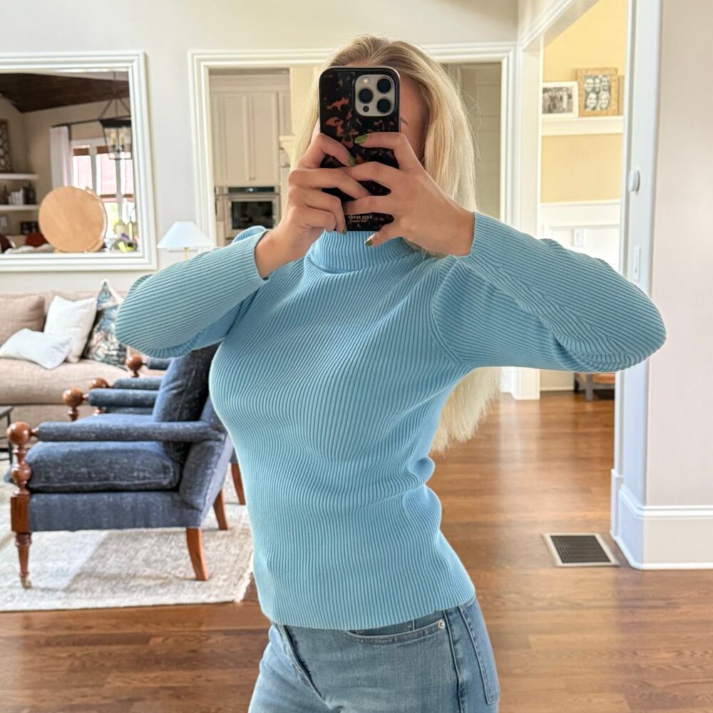 Baby Blue 100% Cotton Turtleneck Long Sleeve